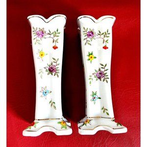 Vintage Takito Floral Slim Footed Vase Japan Hand Painted - Set of 2